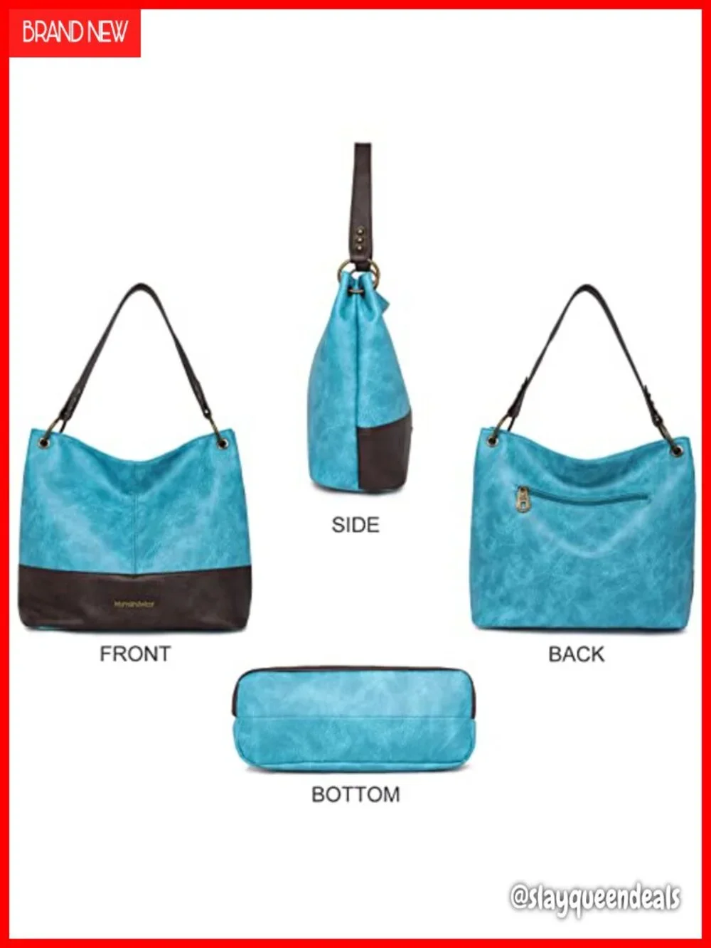 Large Vegan Leather Hobo Bag with Back Pocket Tote Shoulder Handbag